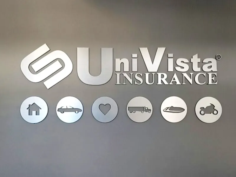 Univista Insurance wall sign with service icons