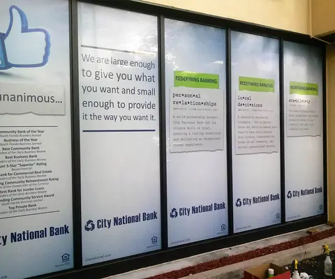City National Bank frosted window lettering
